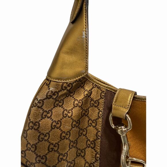 Gucci Metallic Gold Leather Web Jackie O Bouvier Medium Hobo Shoulder Bag - Picture 2 of 7